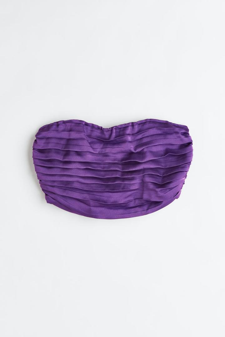 H & M - Pleated Bandeau Crop Top - Purple