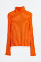 H & M - Rib-knit Turtleneck Top - Orange