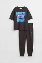 H & M - 2-piece T-shirt And Joggers Set - Black