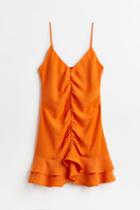 H & M - Flounce-hem Crped Dress - Orange