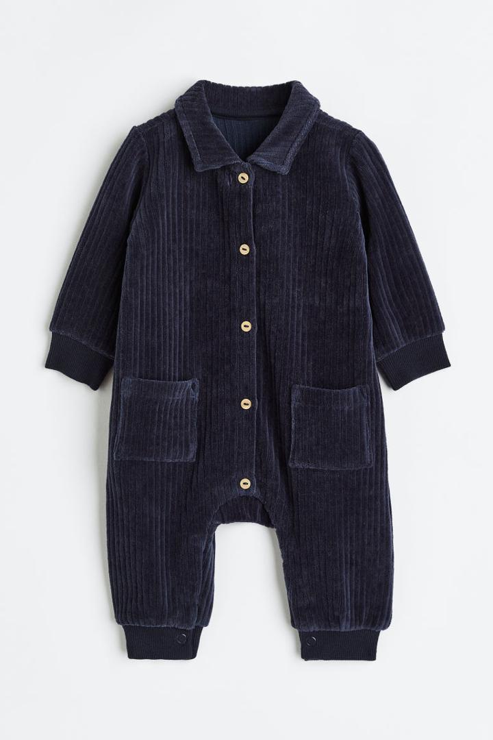 H & M - Ribbed Velour Jumpsuit - Blue