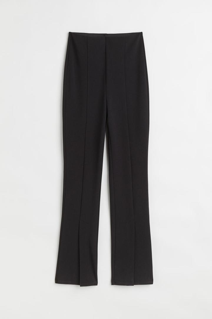 H & M - Flared Slit-hem Leggings - Black
