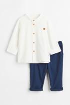 H & M - 2-piece Shirt And Pants Set - White