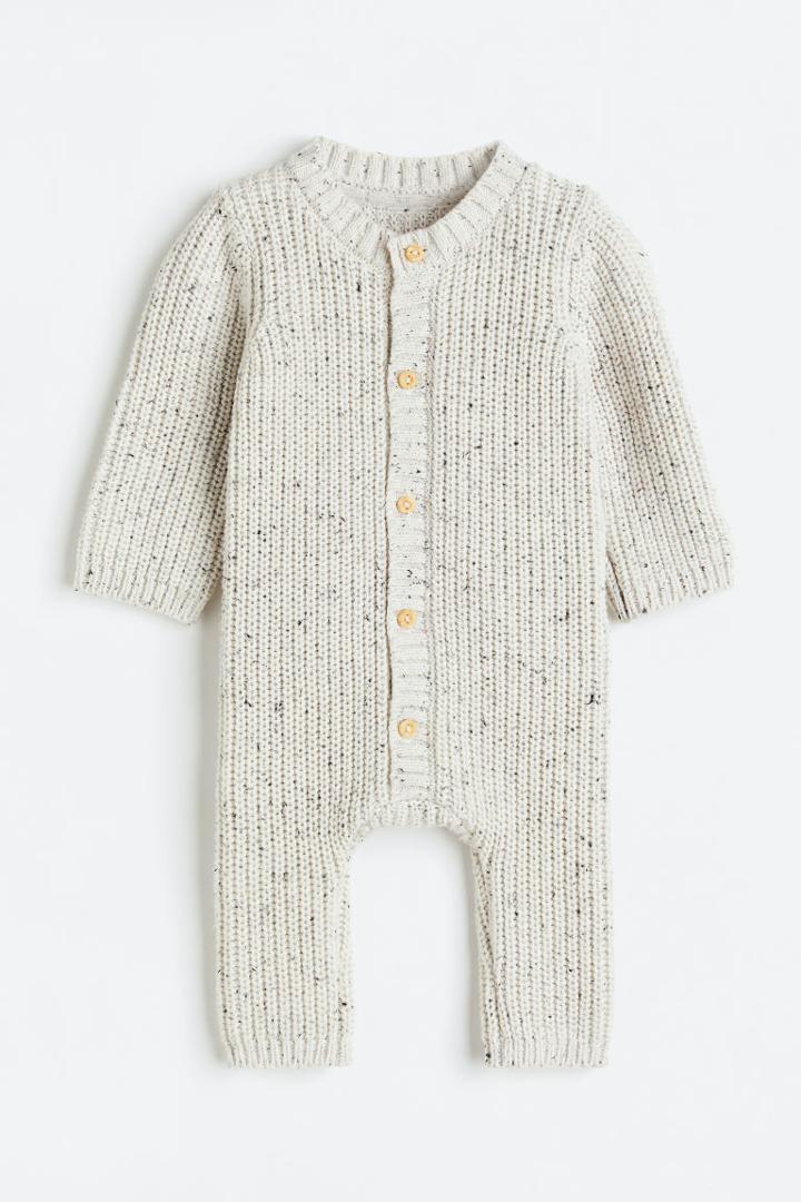 H & M - Knit Cotton Jumpsuit - Beige