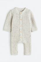 H & M - Knit Cotton Jumpsuit - Beige