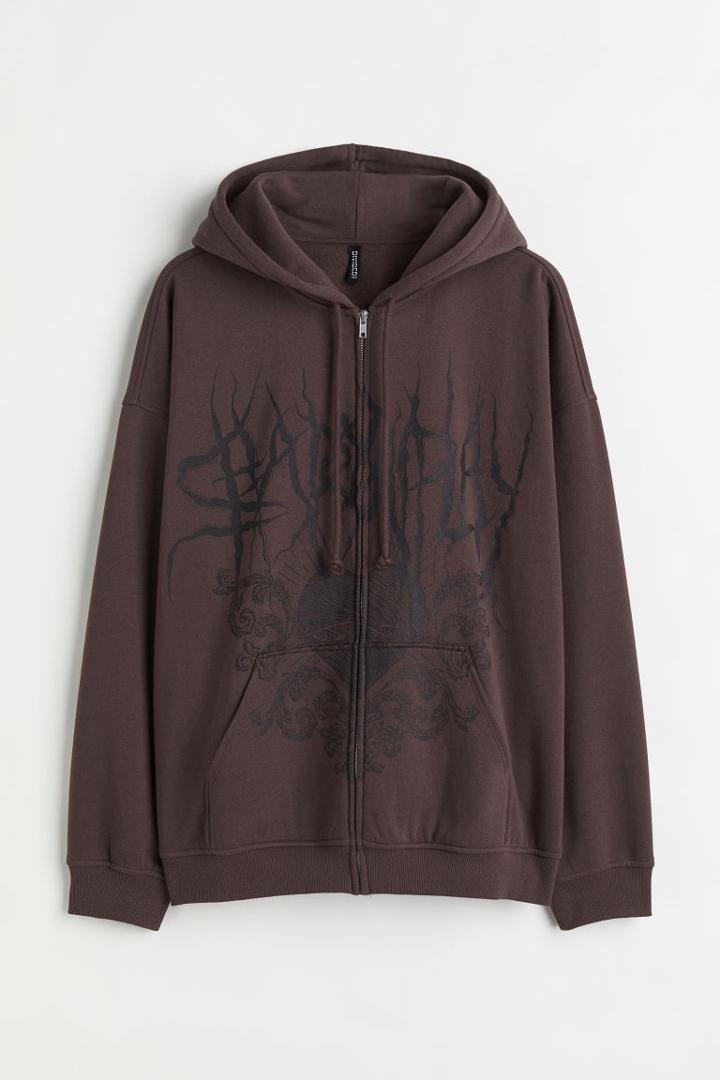 H & M - H & M+ Oversized Printed Hooded Jacket - Brown