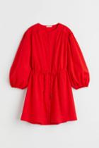 H & M - Short Linen-blend Dress - Red