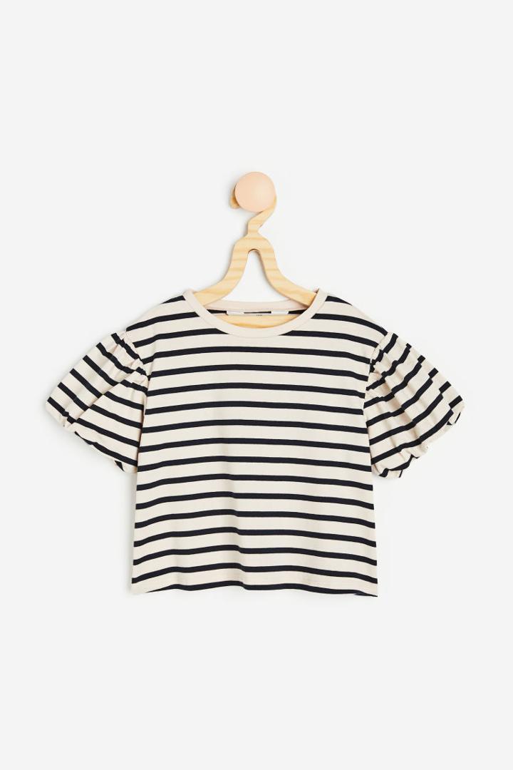 H & M - Balloon-sleeved Jersey Top - Beige