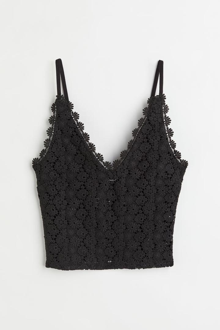 H & M - Lace Crop Top - Black