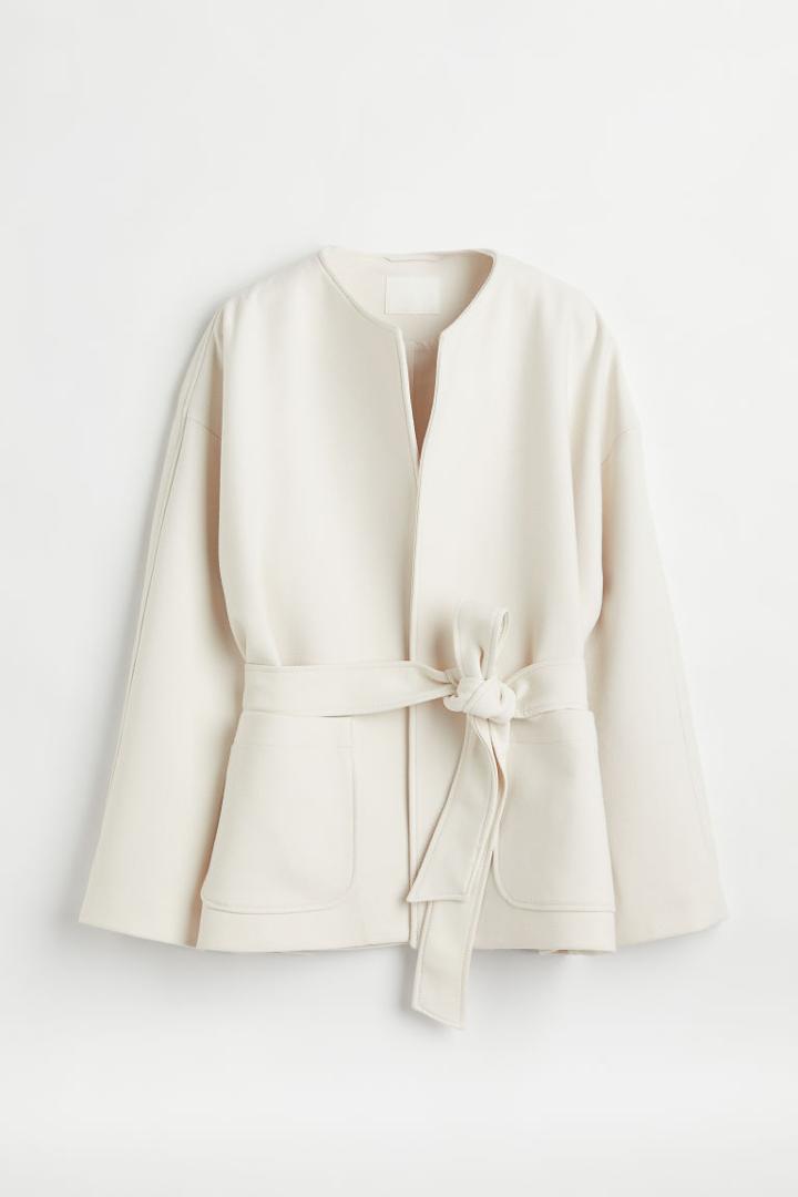 H & M - Tie-belt Jacket - Beige