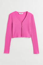 H & M - Ribbed Cotton Jersey Cardigan - Pink