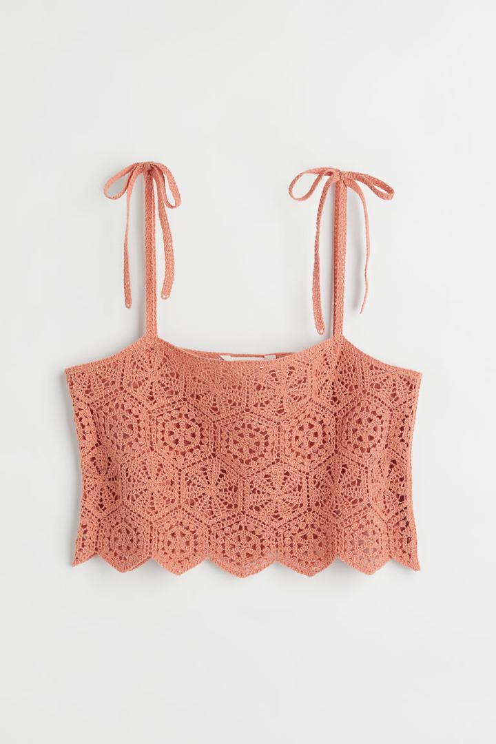 H & M - Crochet-look Top - Orange
