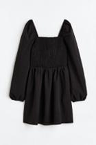 H & M - Smock-detail Crped Dress - Black