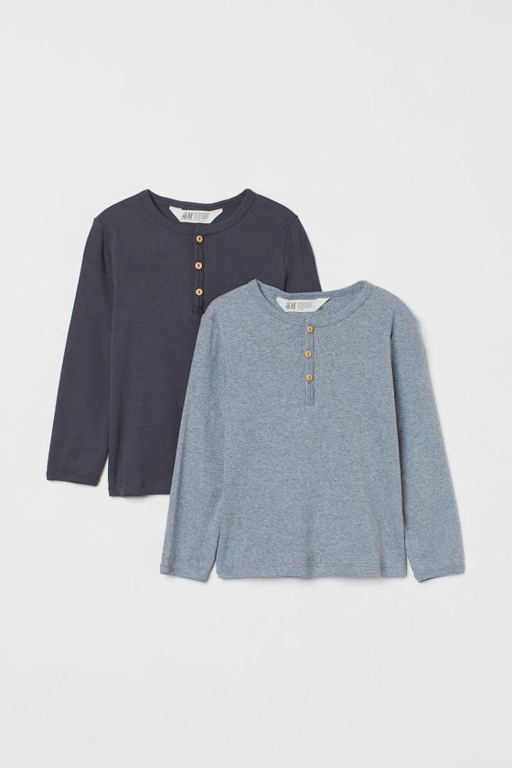H & M - 2-pack Cotton Henley Shirts - Blue