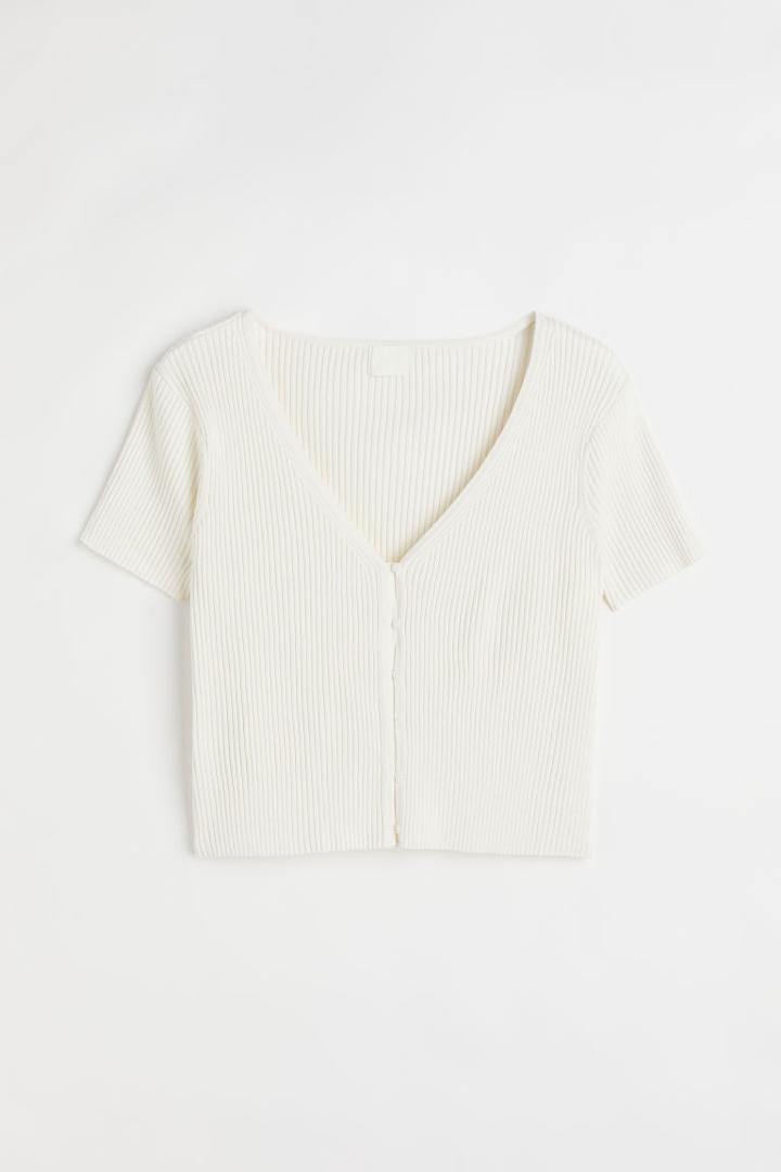 H & M - H & M+ Rib-knit Crop Top - White