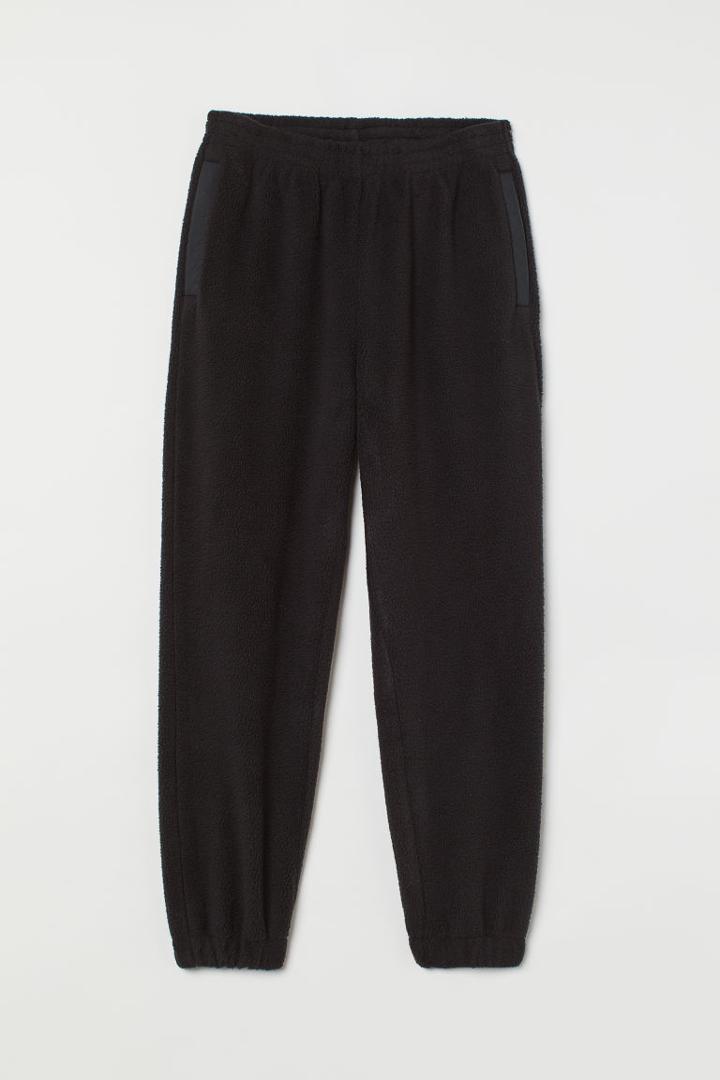 H & M - Faux Shearling Joggers - Black