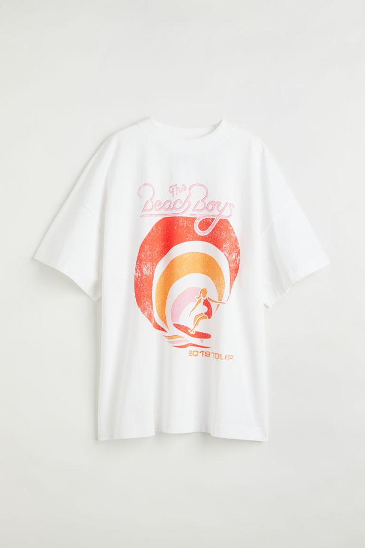 H & M - Long Printed T-shirt - White