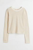 H & M - Long-sleeved Cotton Top - Beige