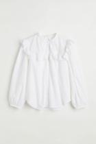 H & M - Ruffle-trimmed Linen-blend Blouse - White