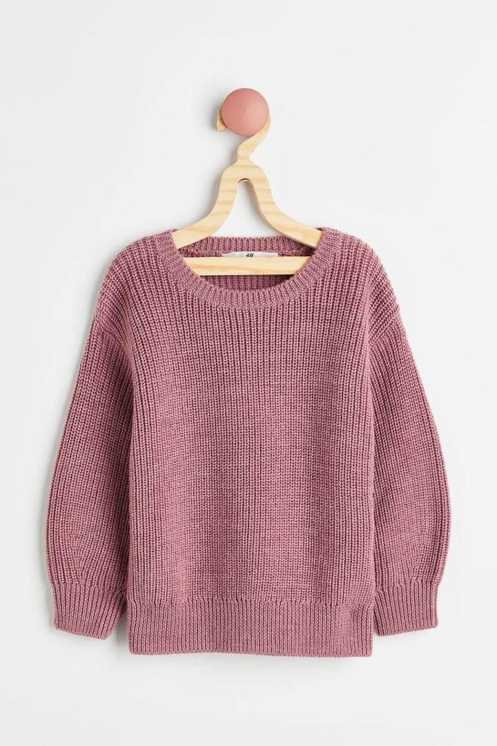 H & M - Merino Wool Rib-knit Sweater - Pink