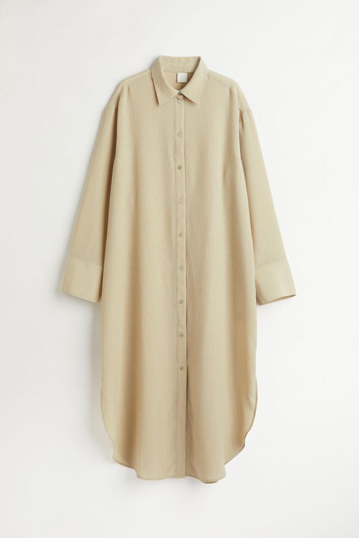 H & M - Jacquard-weave Shirt Dress - Green