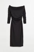 H & M - Off-the-shoulder Gathered Dress - Black