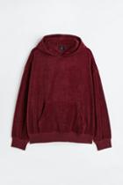 H & M - Oversized Fit Velour Hoodie - Red