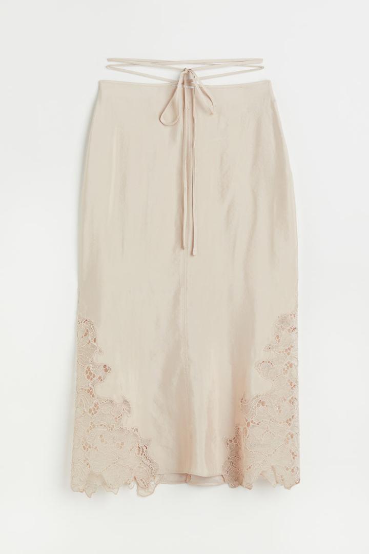 H & M - Lace-detail Skirt - Beige