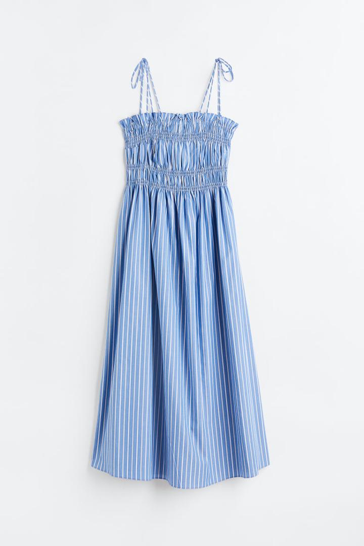 H & M - Smocked Seersucker Dress - Blue