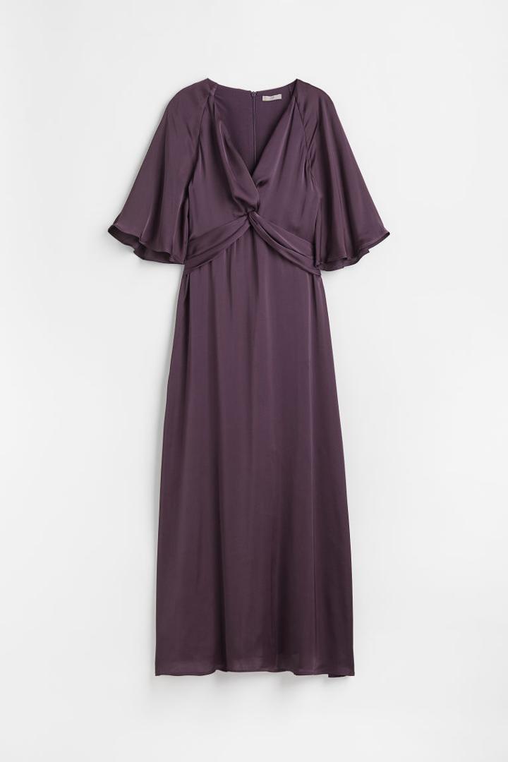 H & M - V-neck Satin Dress - Purple