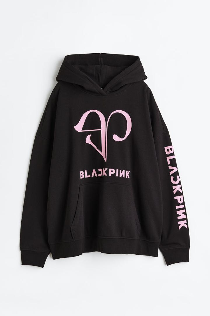 H & M - H & M+ Oversized Printed Hoodie - Black