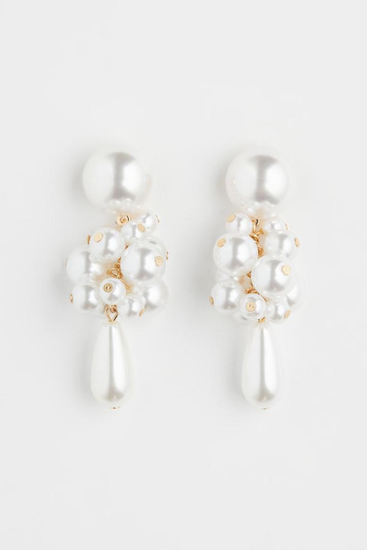 H & M - Beaded Earrings - White