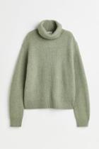 H & M - Rib-knit Turtleneck Sweater - Green