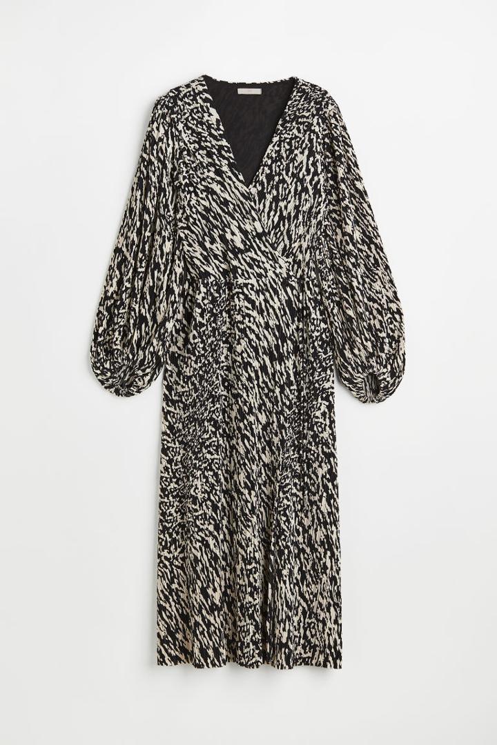 H & M - Pleated Wrap-front Dress - Brown