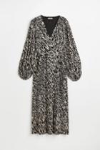 H & M - Pleated Wrap-front Dress - Brown