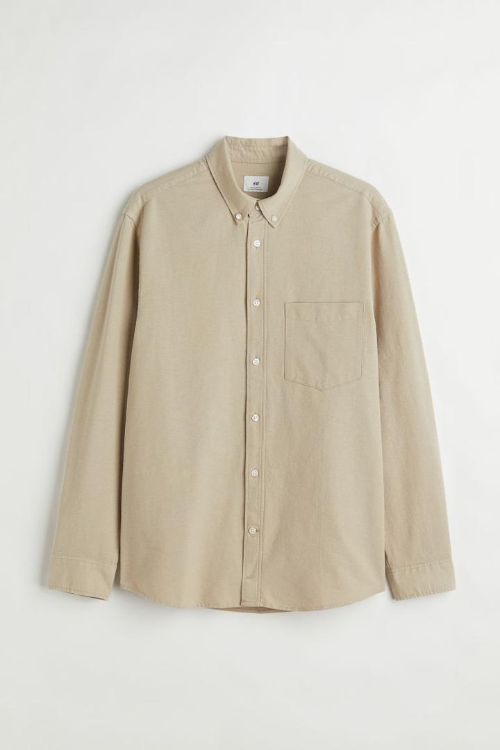 H & M - Regular Fit Oxford Shirt - Beige