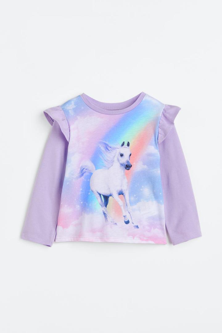 H & M - Ruffle-trimmed Top - Purple