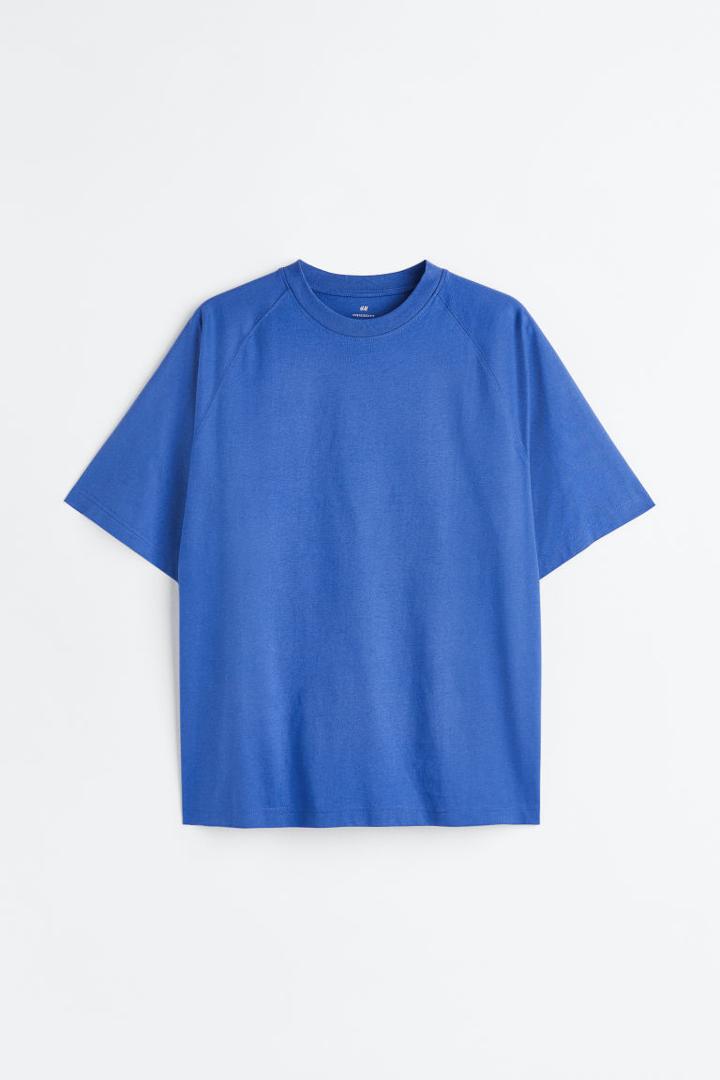 H & M - Oversized Fit Cotton T-shirt - Blue
