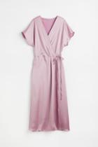 H & M - Satin Wrap-front Dress - Pink