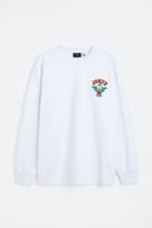 H & M - Relaxed Fit Long-sleeved Jersey Shirt - White