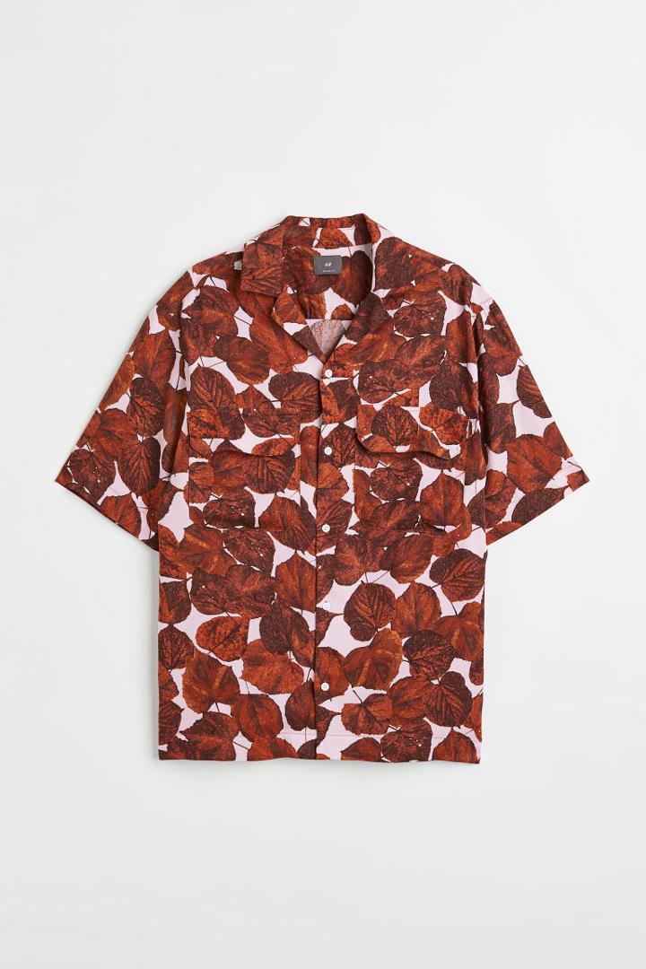 H & M - Relaxed Fit Lyocell Resort Shirt - Red