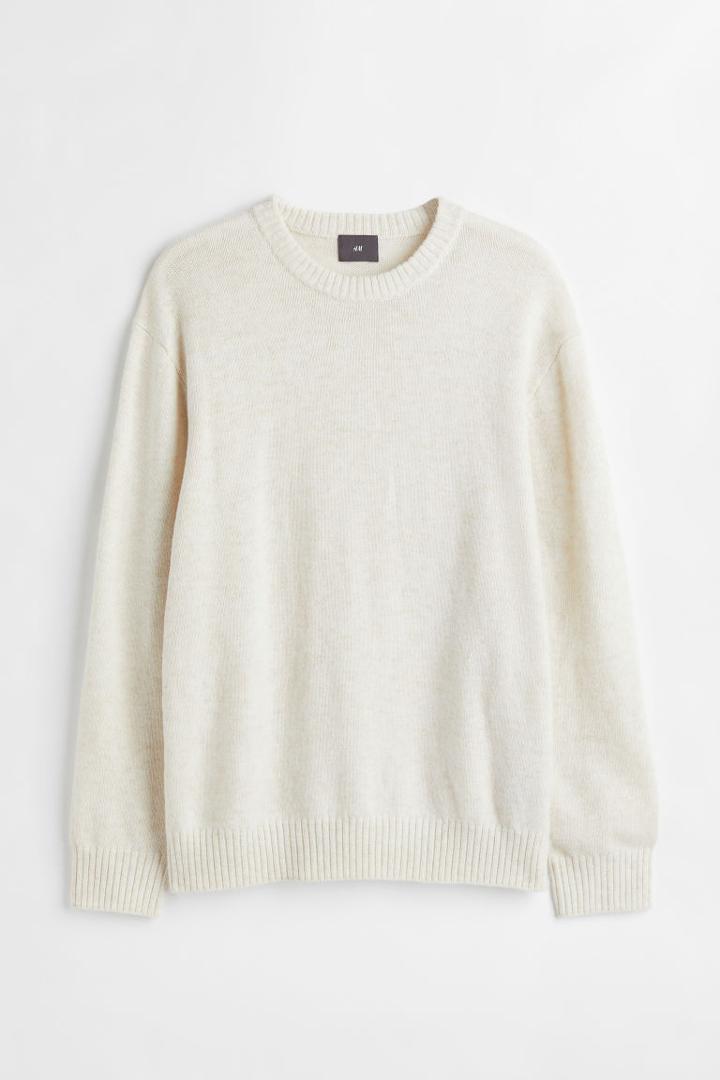 H & M - Relaxed Fit Fine-knit Sweater - White