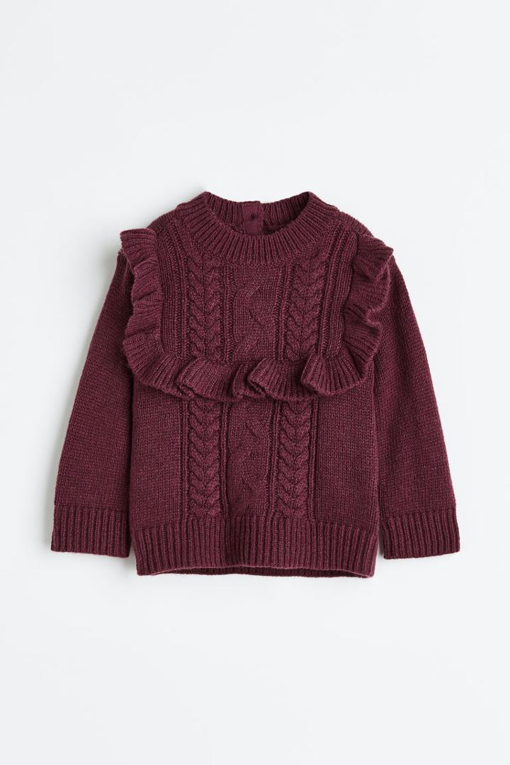 H & M - Ruffle-trimmed Sweater - Red