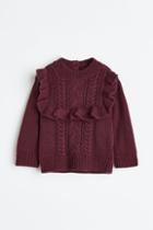 H & M - Ruffle-trimmed Sweater - Red