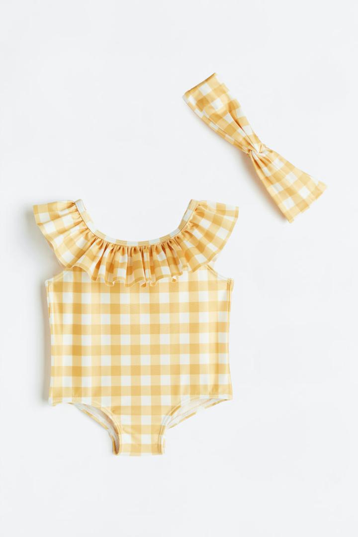 H & M - Swimsuit And Hairband Set - Yellow