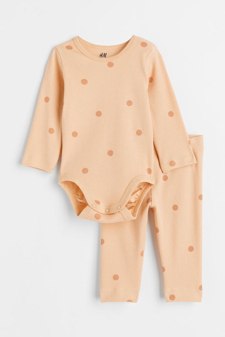 H & M - Ribbed Cotton Set - Beige