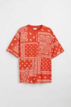 H & M - Oversized Fit Patterned Cotton T-shirt - Orange