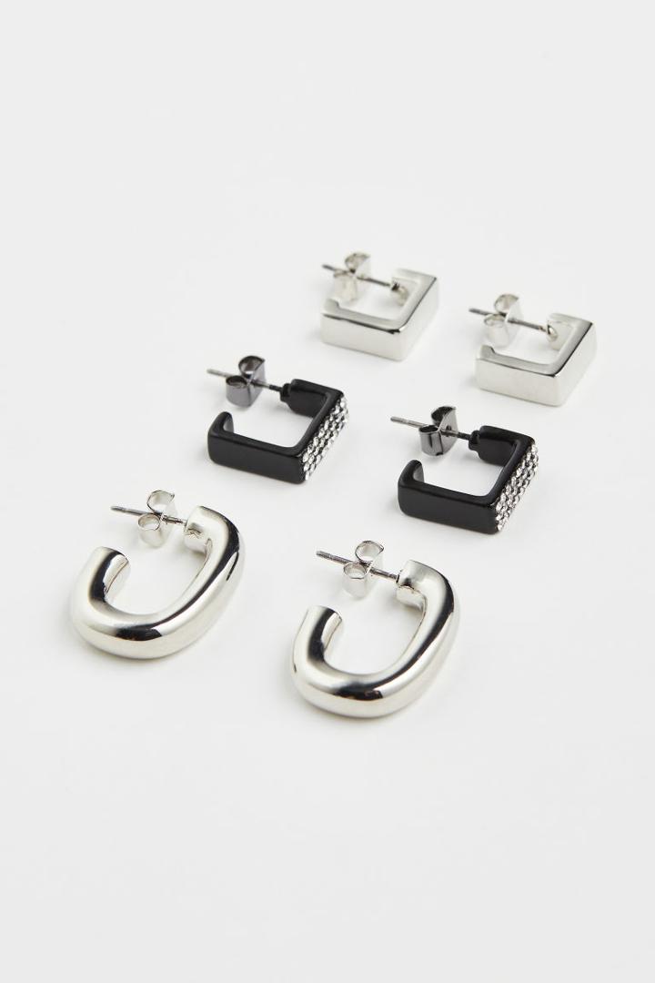 H & M - 3 Pairs Earrings - Black