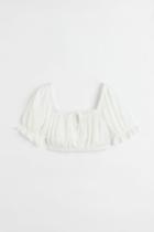 H & M - Puff-sleeved Crped Blouse - White