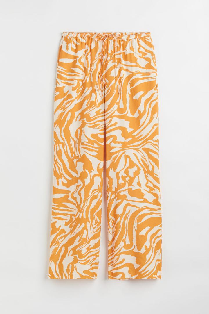 H & M - Wide-cut Satin Pants - Beige